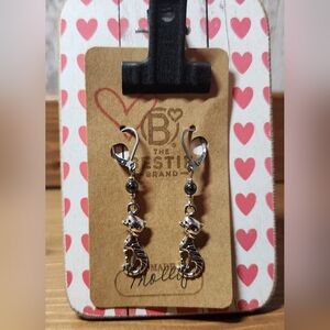 Silver in Color Beaded Kitty Cat Charm Earrings Dangle Leverback Clasp